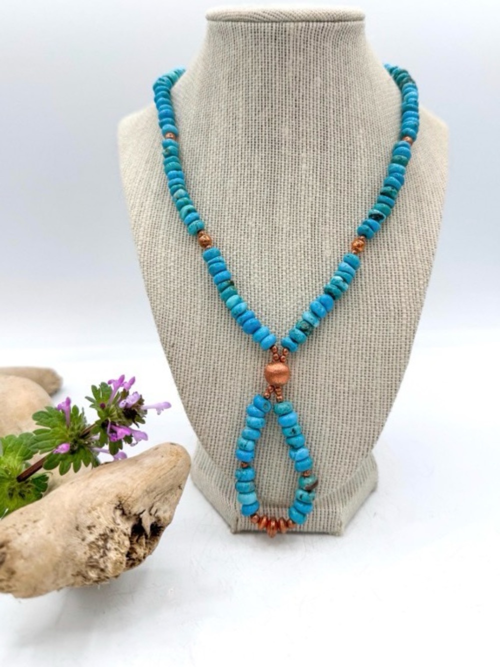 Native American Kingman Turquoise, Copper, + Sterling Silver Necklace (T26)